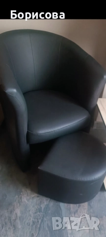 Фотьойл с табуретка еко кожа , снимка 2 - Дивани и мека мебел - 52873807