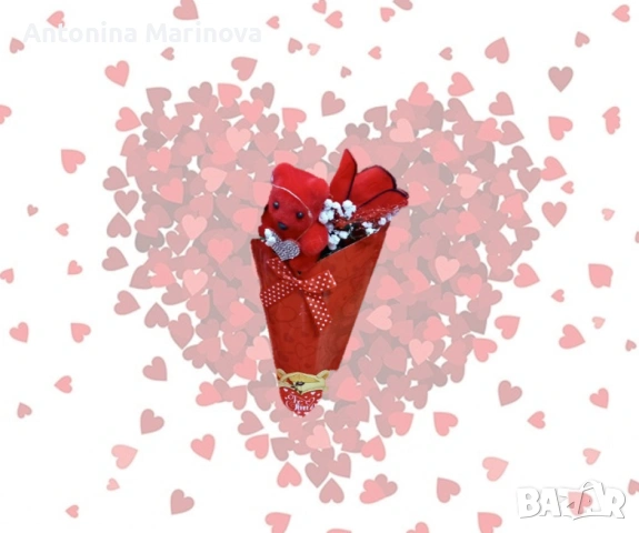 Романтичен букет с мече и червени рози, снимка 3 - Романтични подаръци - 53084062