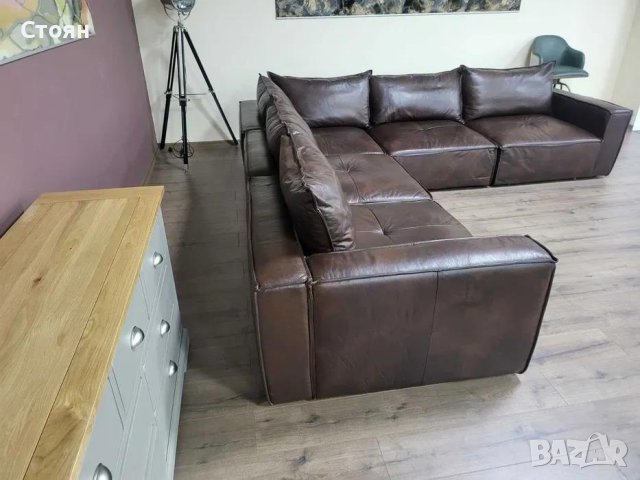 Дизайнерски кафяв кожен ъглов диван - 100 % естествена кожа, снимка 9 - Дивани и мека мебел - 42422750