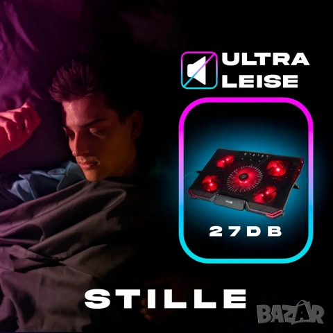 Охладителна подложка за лаптоп KLIM Cyclone с 5 вентилатора и подсветка , снимка 4 - Други - 52762555