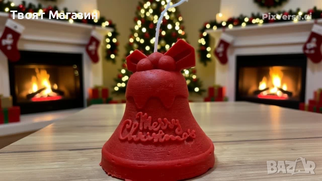 Коледна свещ Камбанка от соев восък – Червен цвят за Празника, снимка 6 - Коледни подаръци - 52681075
