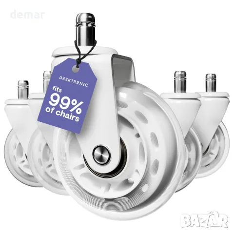 Колелца Desktronic – Комплект от 5 – Гумени резервни колелца за мебели и офис столове, бели