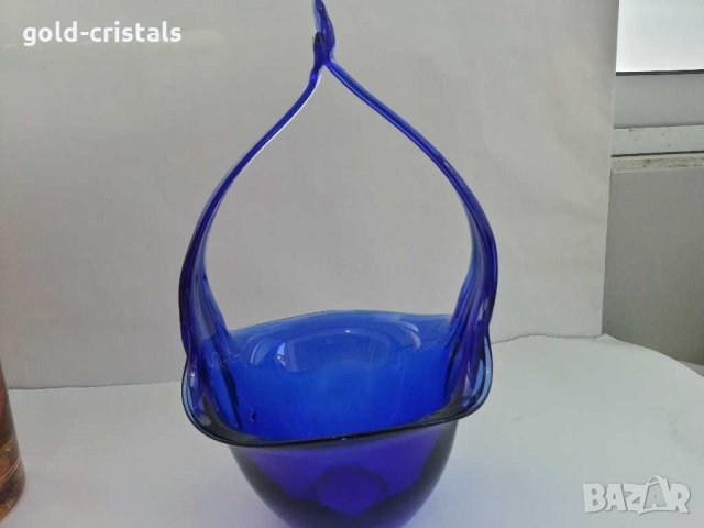 Стъклена кошница купа кобалт , снимка 2 - Антикварни и старинни предмети - 30385199