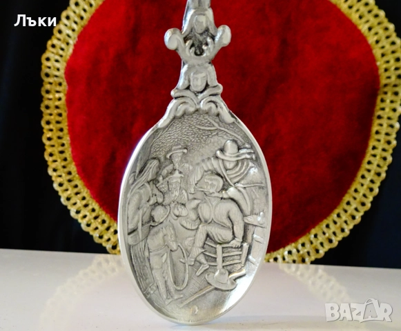 Калаена лъжица за калаена сватба със семейни символи. , снимка 5 - Антикварни и старинни предмети - 52002734