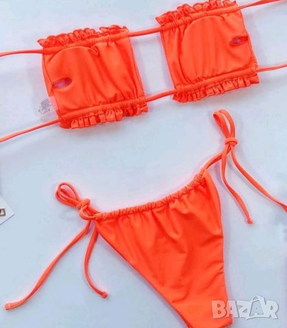 Оранжев бански с къдрици , снимка 3 - Бански костюми - 37345930