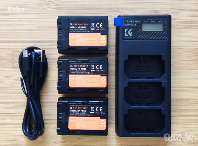 Sony NP-FZ100 - комплект 3бр батерии + тройно зарядно, снимка 3 - Батерии, зарядни - 53884565