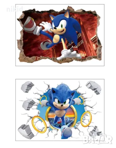 2 вида Соник Sonic самозалепващ стикер лепенка за стена и мебел детска стая