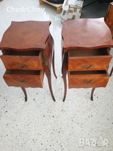 2бр-чифт стари френски дървени конзолни масички-шкафчета за легло, снимка 2 - Шкафове - 54091644