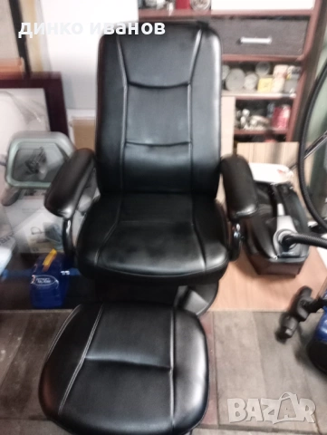 Релакс стол с табуретка кожени, снимка 3 - Столове - 53254069