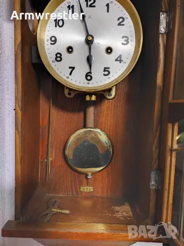 Немски Механичен Стенен Часовник Хамбург Американ, снимка 3 - Антикварни и старинни предмети - 48454271