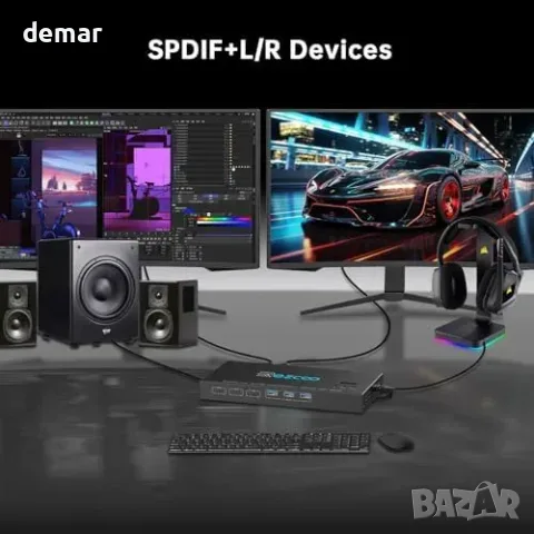 KVM превключвател HDMI 2.1 и USB‑C за 2 компютъра и 2 монитора, 4K 120 Hz, снимка 8 - Суичове - 55827416