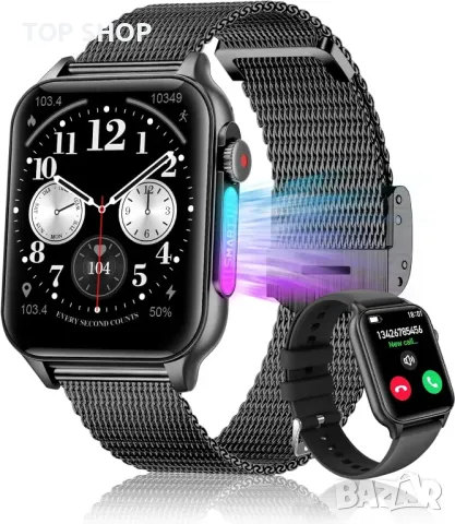 Смарт часовник за Android/IOS, фитнес тракер, отговор/осъществяване на повикване, водоустойчив-черен