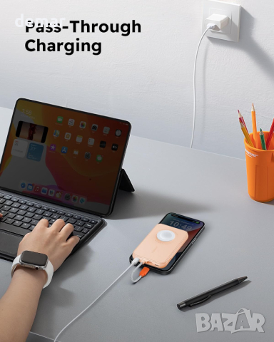 VEGER 5000mAh преносимо зарядно устройство USB C вход и изход за iPhone Samsung Huawei,жълто, розово, снимка 6 - Безжични зарядни - 44621625