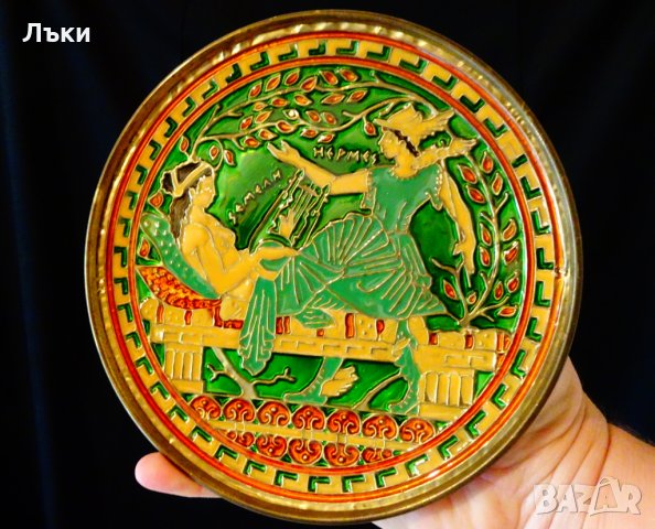 Бронзова чиния,пано с Хермес,емайли Клоазон. , снимка 11 - Антикварни и старинни предмети - 30563316