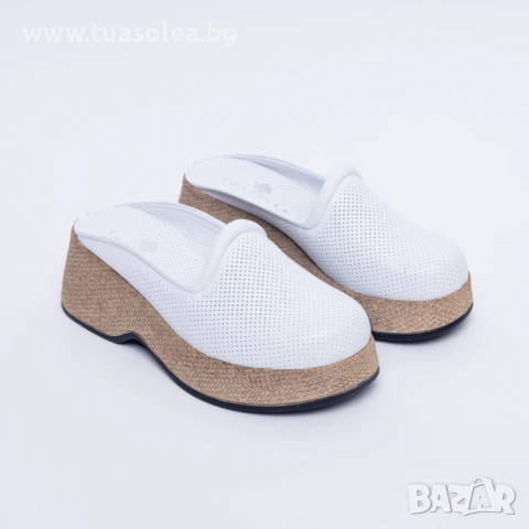 Бели чехли на платформа от естествена кожа | Марка Tuasolea, снимка 1