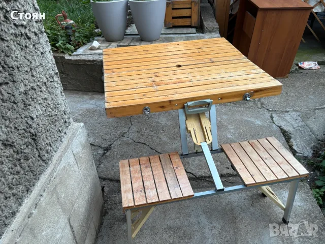 сгъваема дървена маса със столове, снимка 2 - Маси - 56437216