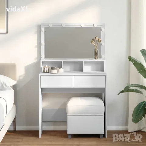 vidaXL Тоалетка с LED, бяла, 80x41x134,5 см, снимка 2 - Тоалетки - 56148128