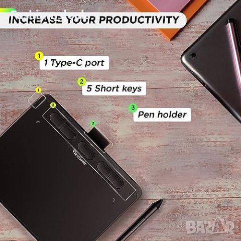 Нов ViewSonic Преносим Графичен 7 инча таблет за рисуване Mac и Windows, снимка 4 - Таблети - 42366441