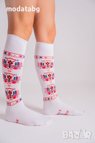  3/4 Модел чорапи с шевица и надпис (БЯЛ, ЧЕРВЕН, ЧЕРЕН ЦВЯТ)