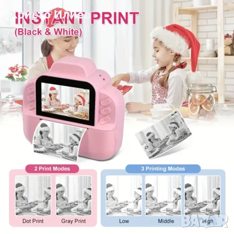 Детски фотоапарат за моментни снимки с дисплей мини термален Принтер с хартия комплект Лилав, снимка 14 - Други - 49846744