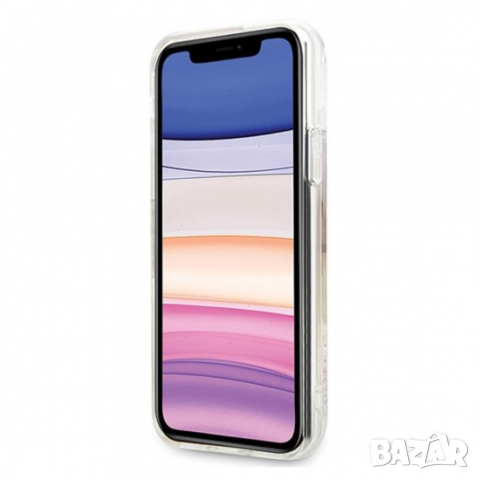 Оригинален калъф гръб кейс Guess Liquid Glitter Circle - iPhone 11 (6.1), Розов, снимка 3 - Калъфи, кейсове - 36481456