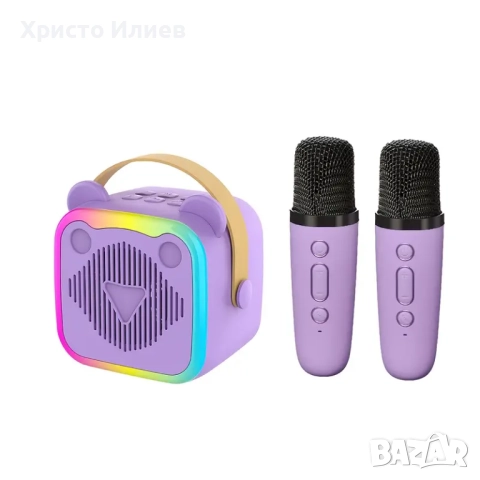 Караоке колона с 2 безжични микрофона Преносима Bluetooth Високоговорител