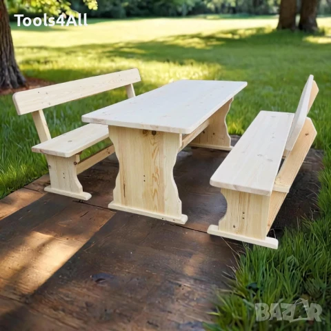 Баварски комплект маса с две пейки – Дължина 160 или 200 см, снимка 3 - Градински мебели, декорация  - 50945961