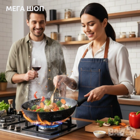 Уок тиган Goldmann GM 1302-26, 26x7см., Алуминий, Мраморно покритие, снимка 3 - Аксесоари за кухня - 53879458