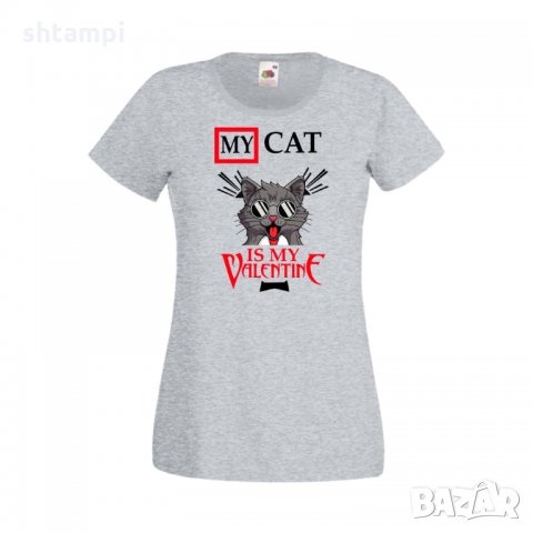 Дамска тениска Свети Валентин My Cat Is My Valentine 3, снимка 2 - Тениски - 35648357