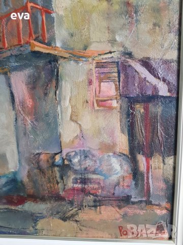 Росен Марковски Къща 1988г. пейзаж ранна маслена картина   , снимка 6 - Картини - 38533357