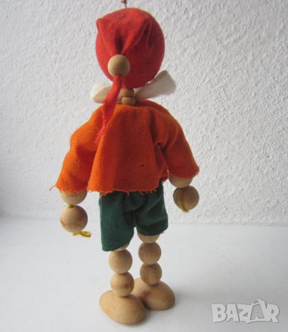 Пинокио дървена стара играчка, марионетка, Буратино на пружина, виси, снимка 7 - Антикварни и старинни предмети - 29741624