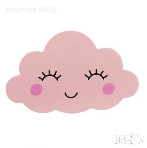 Дървена детска лапмпа Облаче, 22х16,5 см, розов