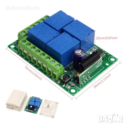 Безжичен RF релеен модул 433MHz – 4 канала, DC 12V, с 4 дистанционни, снимка 7 - Друга електроника - 53382337