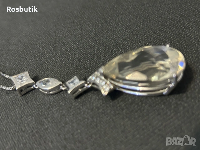 Луксозно сребърно колие с естествен камък цитрин и топази , снимка 5 - Колиета, медальони, синджири - 53266866