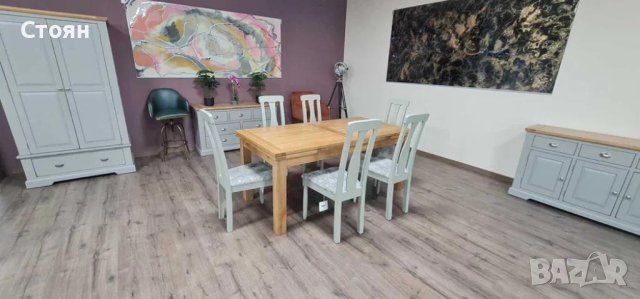 ПРОМОЦИЯ!!!Нова дървена разтегателна трапезна маса от дъб с шест стола