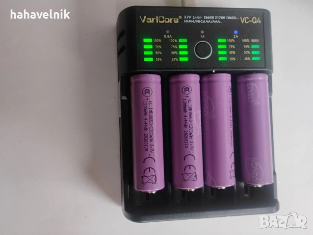 Универсално зарядно VariCore VCQ4 3.7V Lithium 18650 26650 21700 18500 18350 1.2V NI-MH Ni-Cd AA AAA, снимка 9 - Друга електроника - 53957963