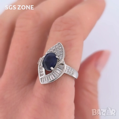 сребърен пръстен с естествен син или жълт сапфир, рубин, снимка 5 - Пръстени - 52278556