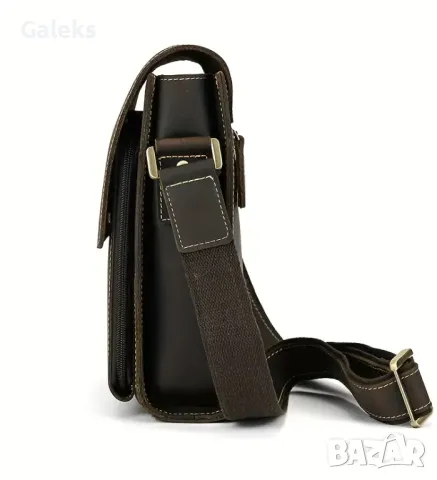 Луксозна кожена чанта за през рамо/ Кавалер • Кафява Crazy Horse естест. кожа!!, снимка 7 - Чанти - 50309158