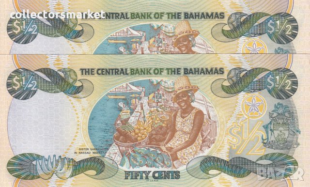 50 цента 2001, Бахамски острови(2 банкноти с поредни номера), снимка 2 - Нумизматика и бонистика - 34399831