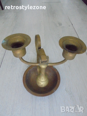 № 8226 Стар корабен свещник с две рамена  , снимка 4 - Други ценни предмети - 51546925