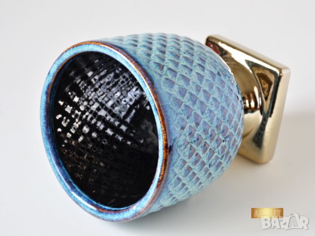 Декоративна саксия за цветя / Подарък за жена любител на цветя / Синя керамична саксия, снимка 7 - Саксии и кашпи - 40512916