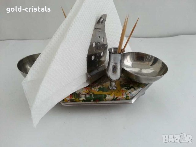 Ретро метален салфетник солница алпака , снимка 2 - Антикварни и старинни предмети - 31027702