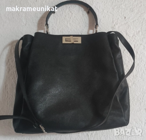 Дамска чанта, голяма, кожа, цвят графит,, снимка 8 - Раници - 46937084