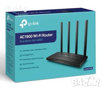 Нов двулентов Wave2 Wi-fi рутер TP-Link Archer C80 AC1900, Безжичен Рутер LAN 