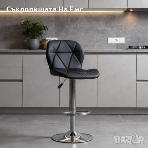 Комплект от 2 бар стола с регулируема височина, 360° механизъм, с противоплъзгащ се крак, хромирана , снимка 4 - Столове - 53959637