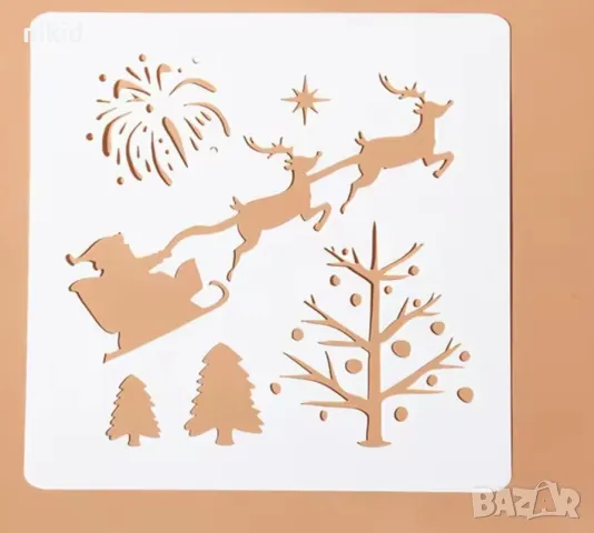Елени елен със шейна Merry Christmas стенсил шаблон за спрей за торта украса Scrapbooking, снимка 3 - Други - 35813225