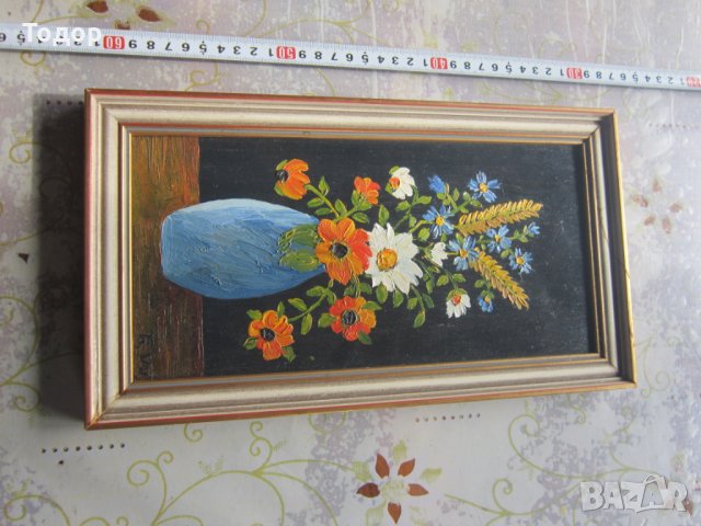 Стара рисувана картина масло върху дъска подписана 