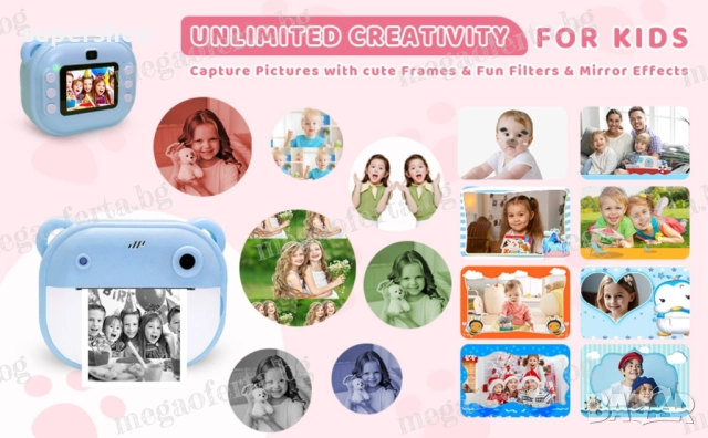 Детски Фотоапарат камера с незабавен печат и функции „Направи си сам“, снимка 7 - Други - 52447412