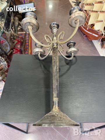 Посребрен бронзов свещник с пет звена. №8060, снимка 7 - Антикварни и старинни предмети - 54051172