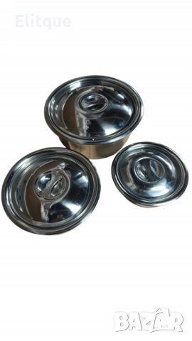 Комплект купи с капак в различни размери от неръждаема стомана - 3 бр., снимка 3 - Други - 52743925
